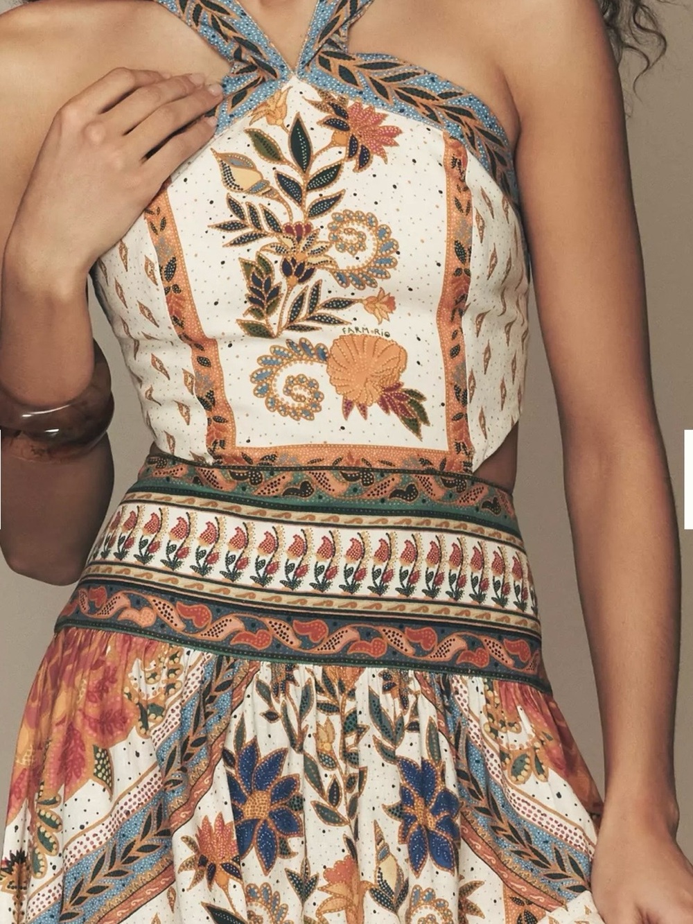Farm Rio x Anthropologie Linen Blend Halter Dress NWT SIZE XL - Picture 2 of 4
